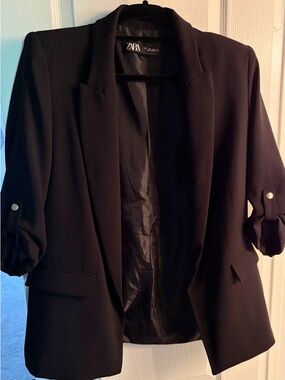 Zara Black Women's Blazer - Three-Quarter Sleeve Professional Jacket